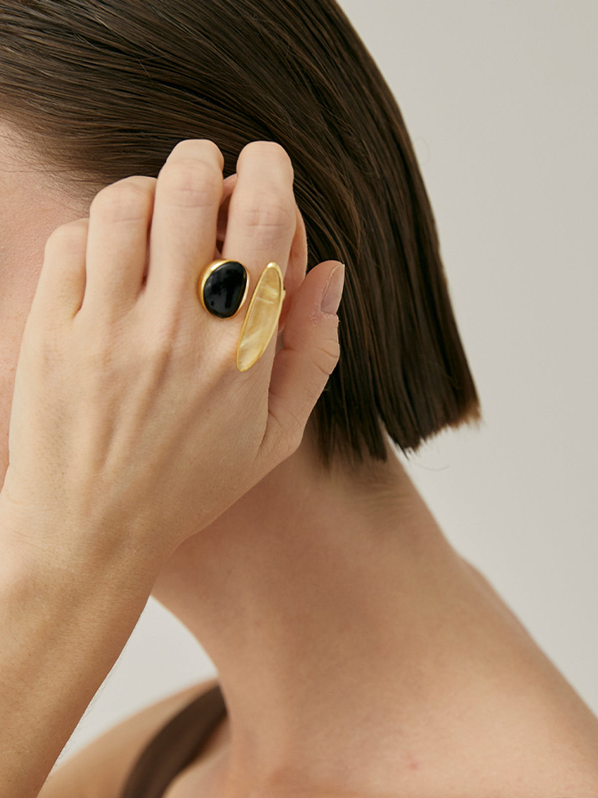Black Onyx and Yellow Crystal Ring in Gold — Svelte Chic