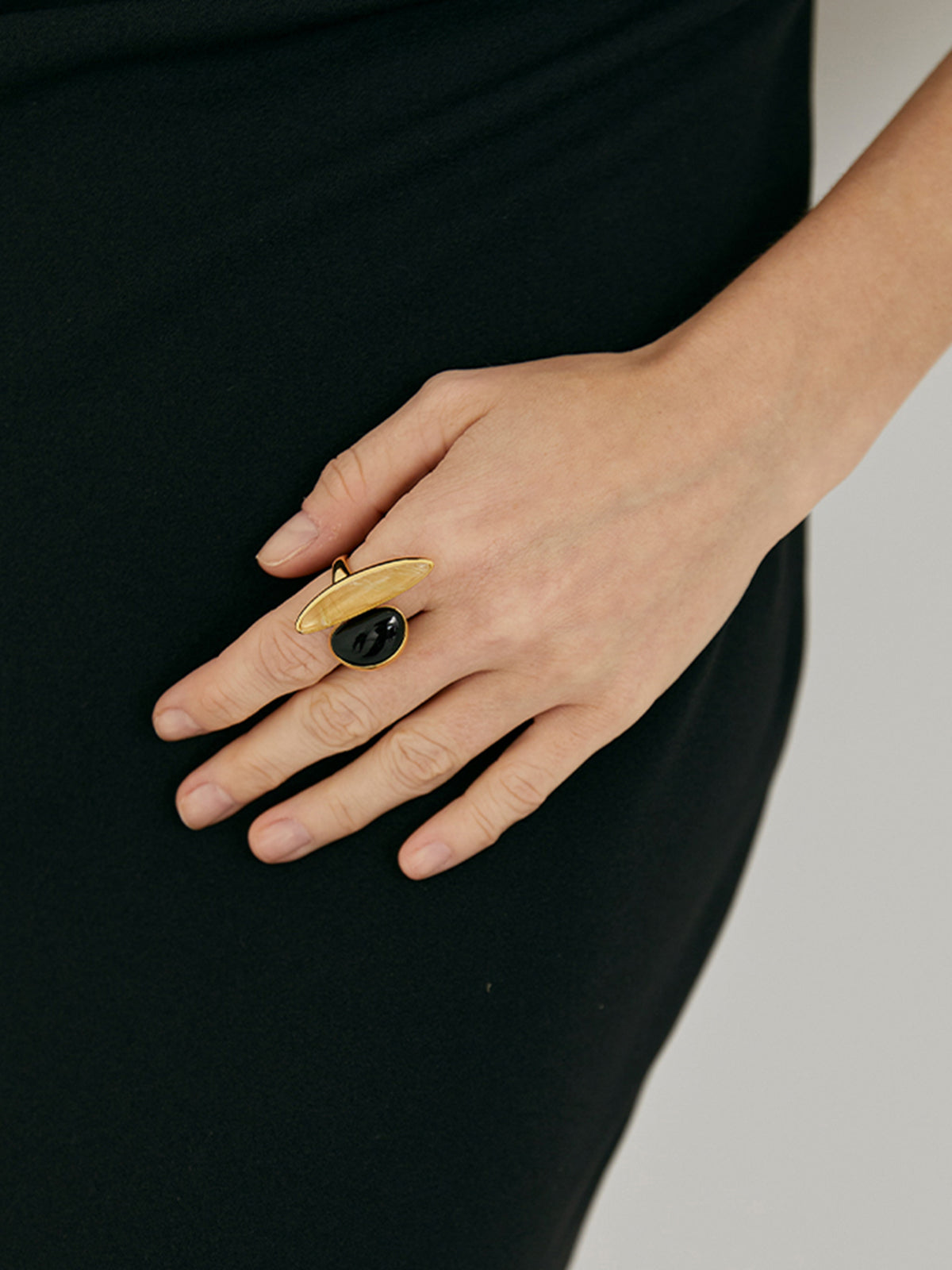 Black Onyx and Yellow Crystal Ring — Svelte Chic