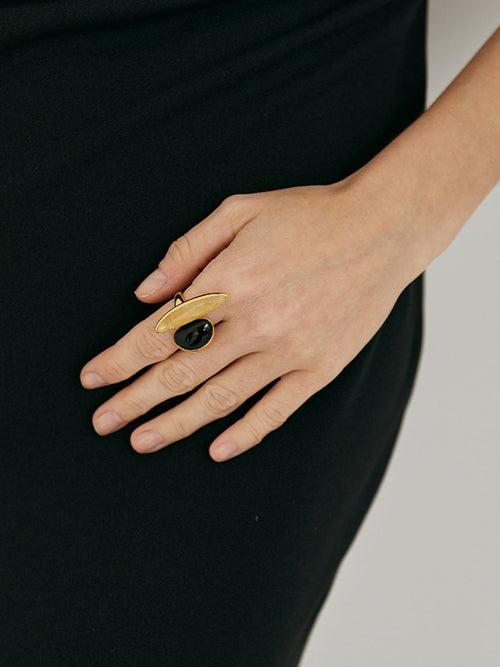 Black Onyx and Yellow Crystal Ring — Svelte Chic
