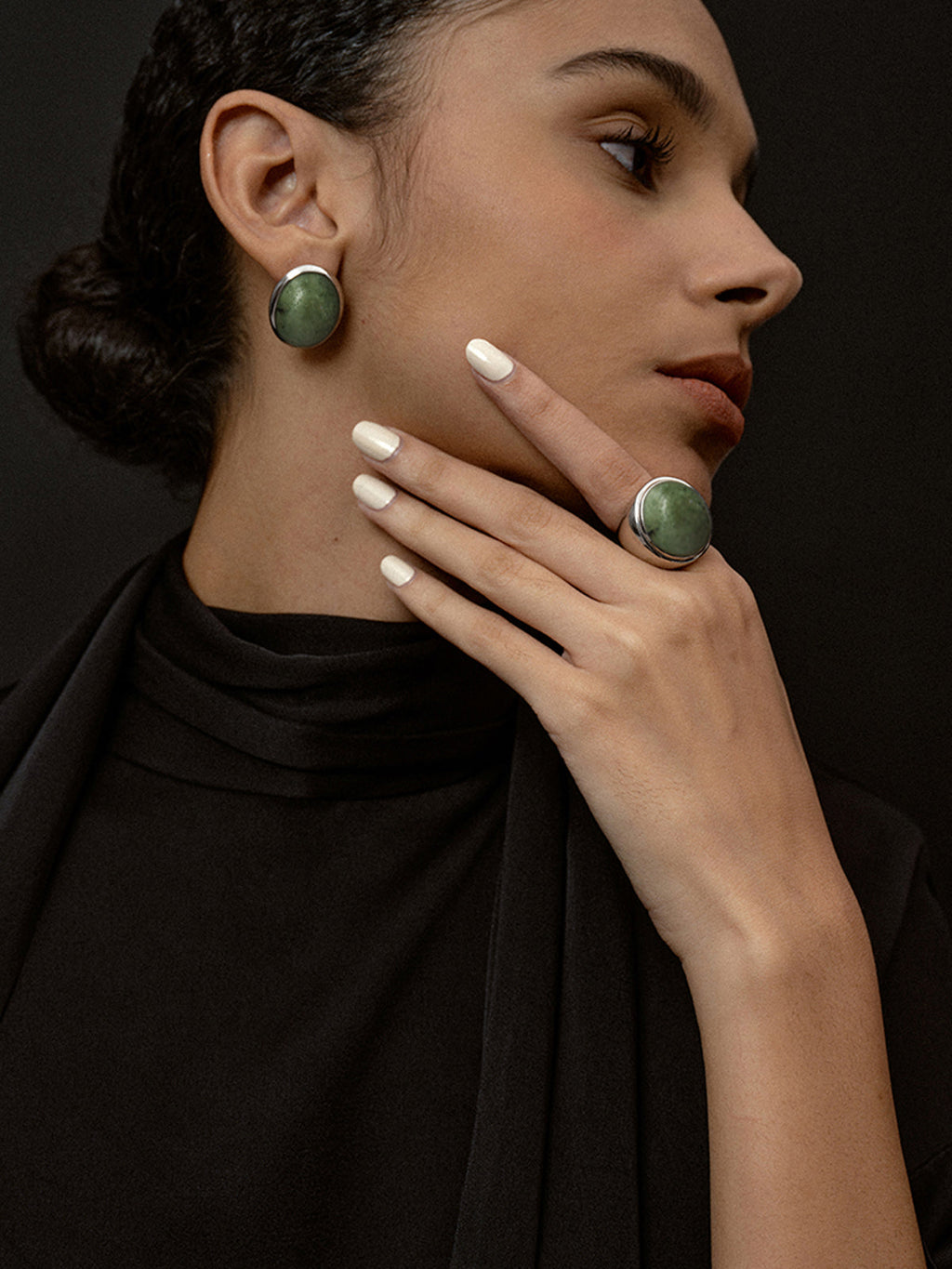 Spectrolite Stud Earrings in Moss Green in Silver — Svelte Chic
