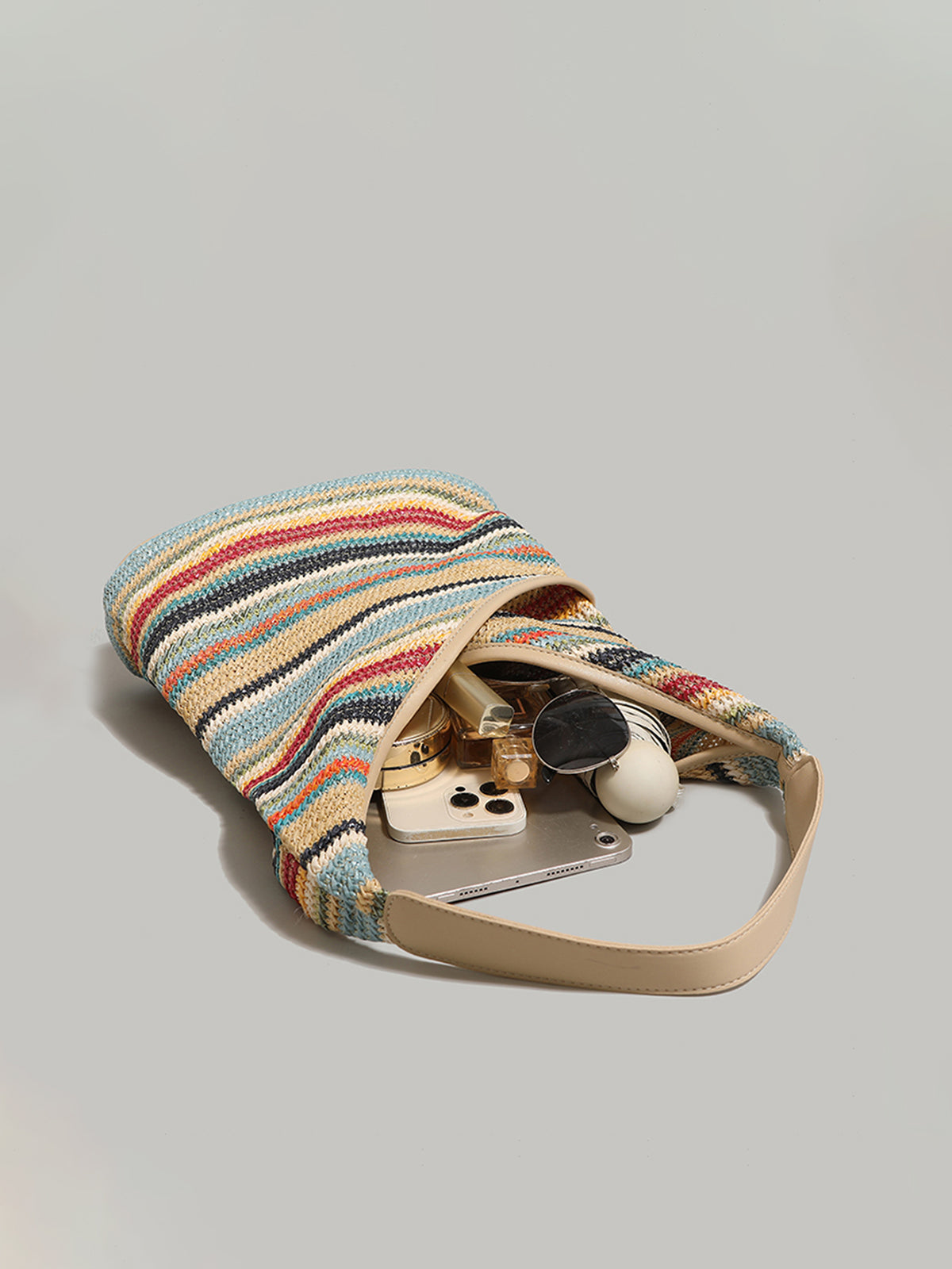 Rainbow Woven Straw Shoulder Bag — Svelte Chic