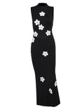 Mock Neck 3D Flower Cutout Maxi Dress in Black — Svelte Chic