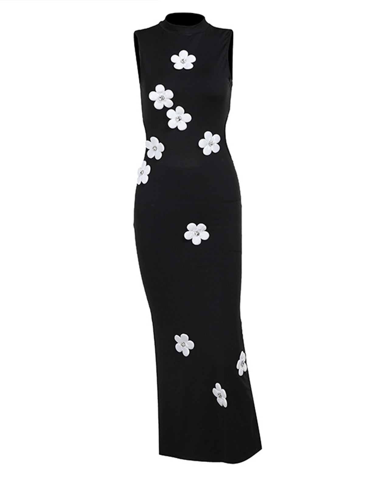 Mock Neck 3D Flower Cutout Maxi Dress in Black — Svelte Chic
