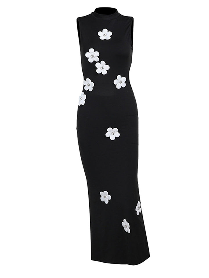 Вечерна рокля с 3D цветен разрез и имитация на деколтето