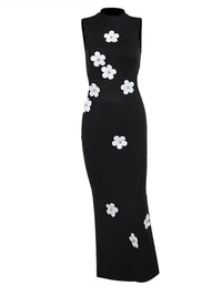 Вечерна рокля с 3D цветен разрез и имитация на деколтето