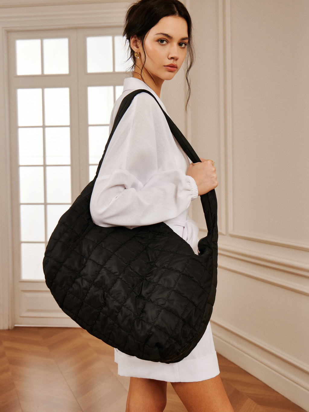 Check Puffer Cloud Shoulder Bag in Black — Svelte Chic