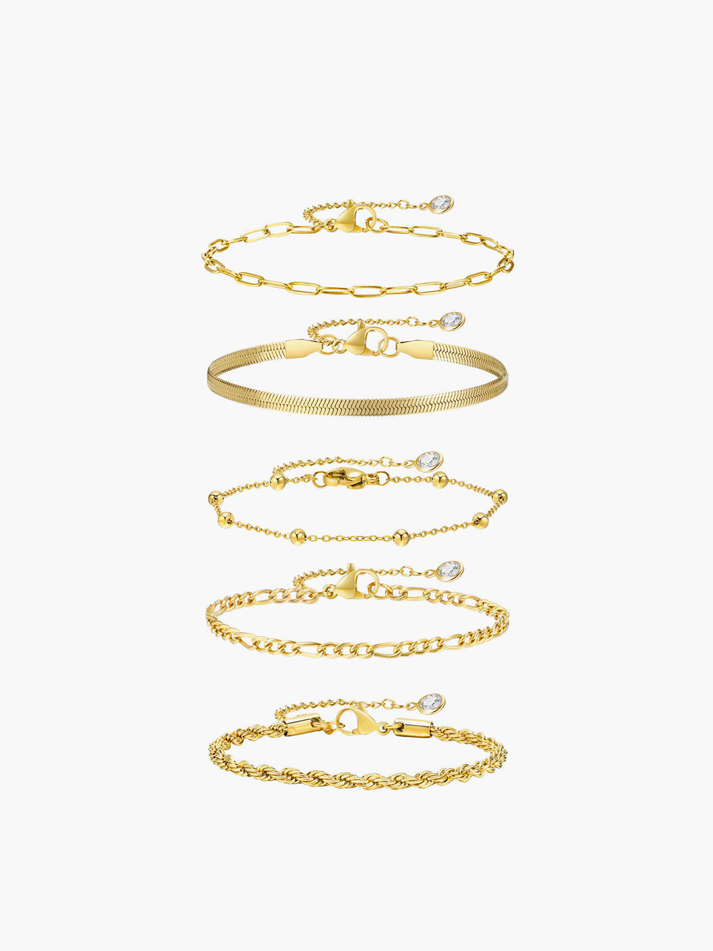Geometric Chain Bracelet Set, 5 Pieces — Svelte Chic