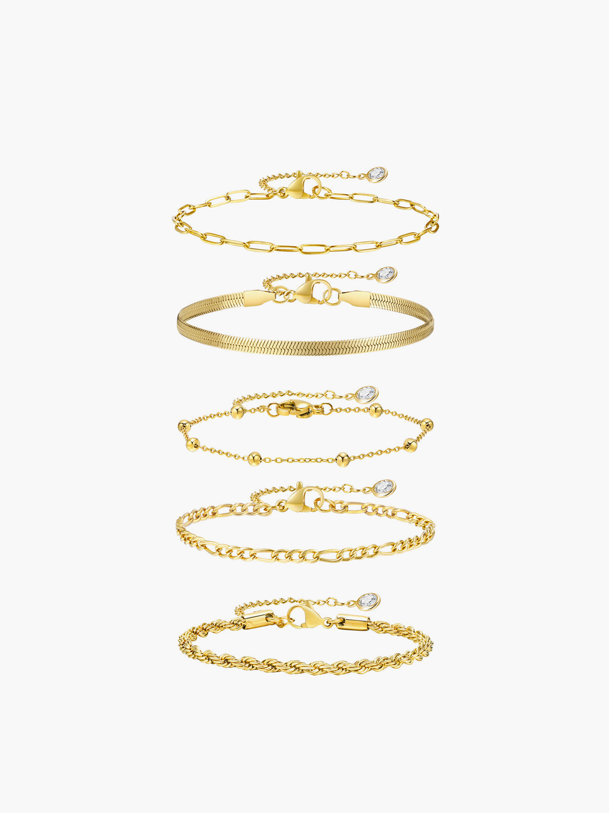 Geometric Chain Bracelet Set, 5 Pieces — Svelte Chic