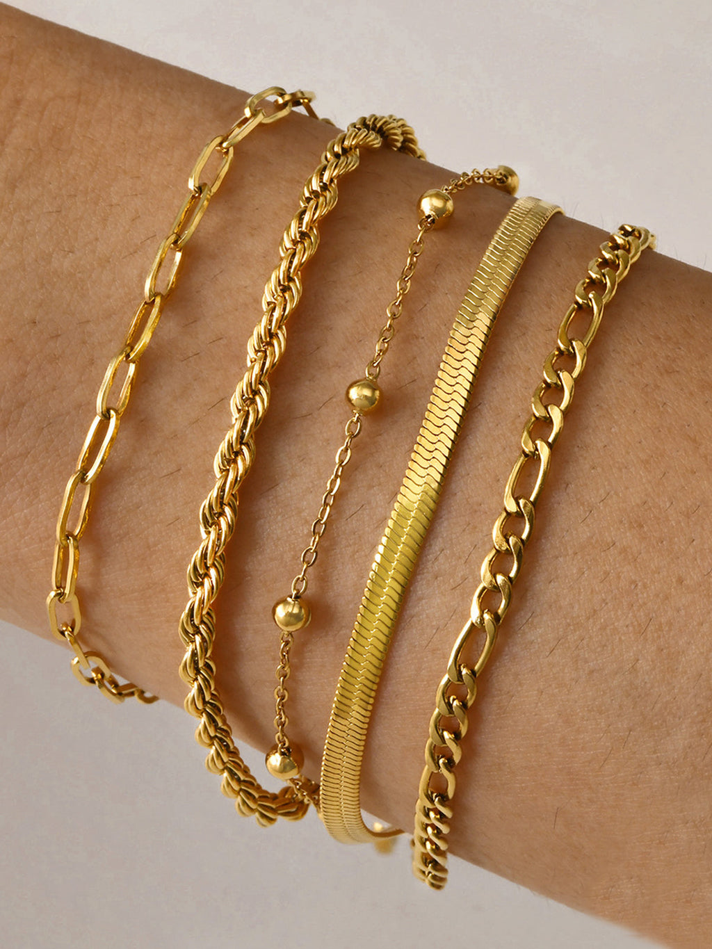 Geometric Chain Bracelet Set, 5 Pieces in Gold — Svelte Chic