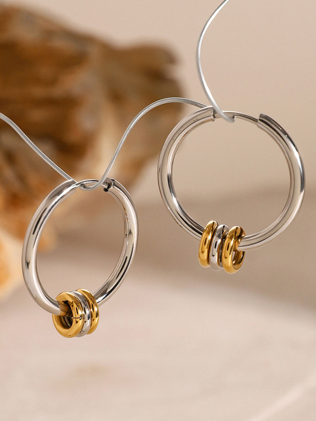 Two-Tone Beaded Hoop Earrings in Gold — Svelte Chic
