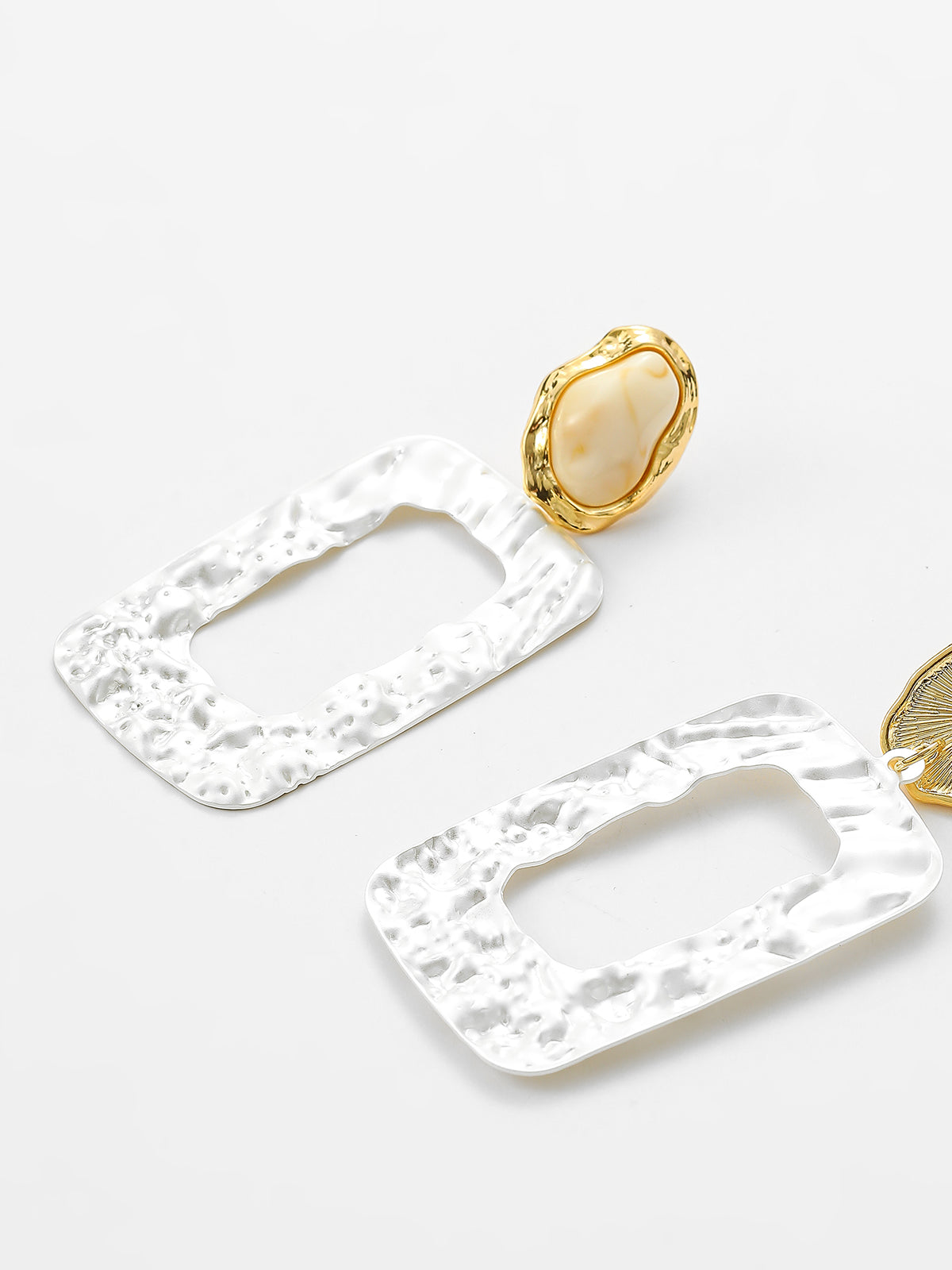 Gemstone Pleated Frame Drop Earrings — Svelte Chic