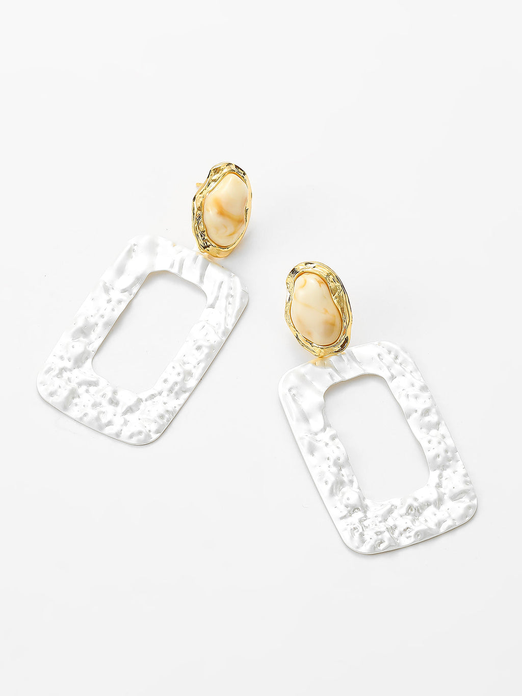 Gemstone Pleated Frame Drop Earrings — Svelte Chic