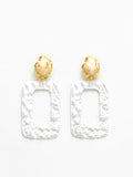 Gemstone Pleated Frame Drop Earrings in White — Svelte Chic