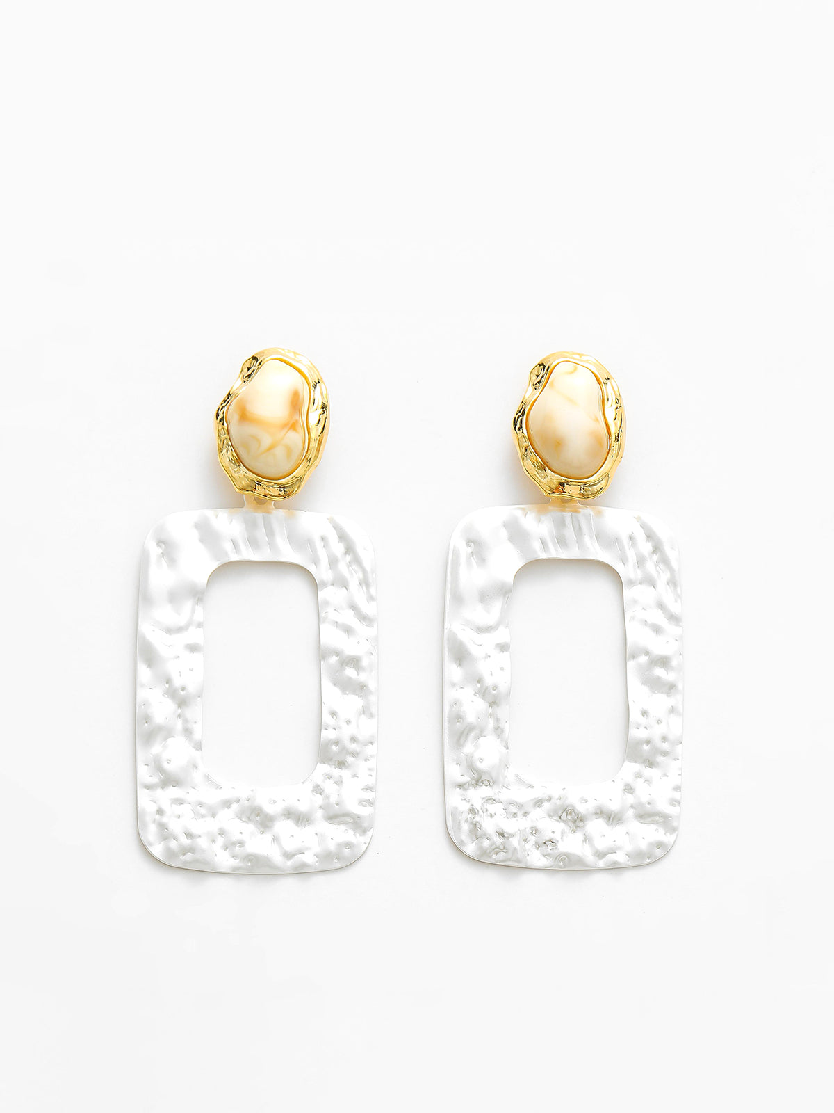 Gemstone Pleated Frame Drop Earrings in White — Svelte Chic