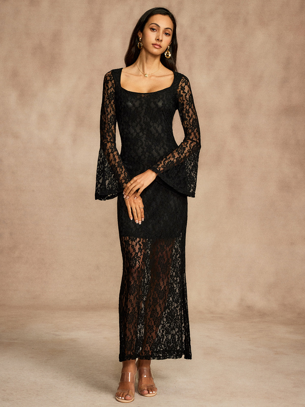 Lace Bell Sleeve Maxi Dress — Svelte Chic