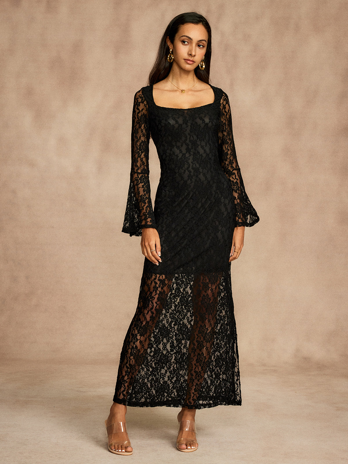 Lace Bell Sleeve Maxi Dress — Svelte Chic