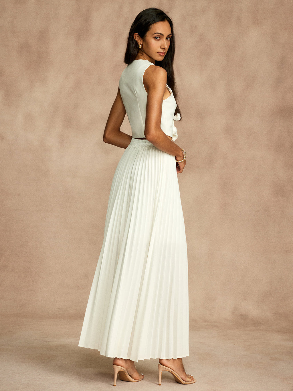 Rosette Vest and Pleated Skirt Set — Svelte Chic