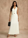 Rosette Vest and Pleated Skirt Set in White — Svelte Chic