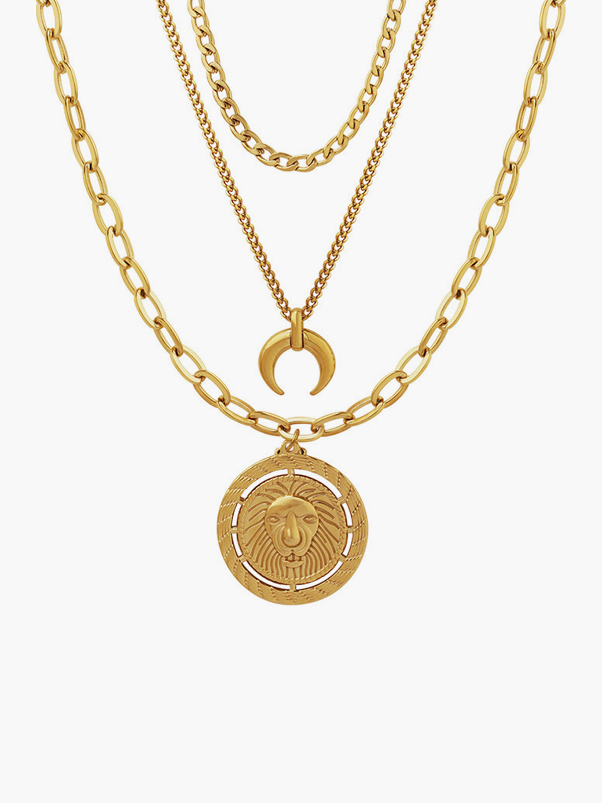Layered Moon and Lion Circle Necklace — Svelte Chic
