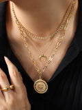 Layered Moon and Lion Circle Necklace in Gold — Svelte Chic