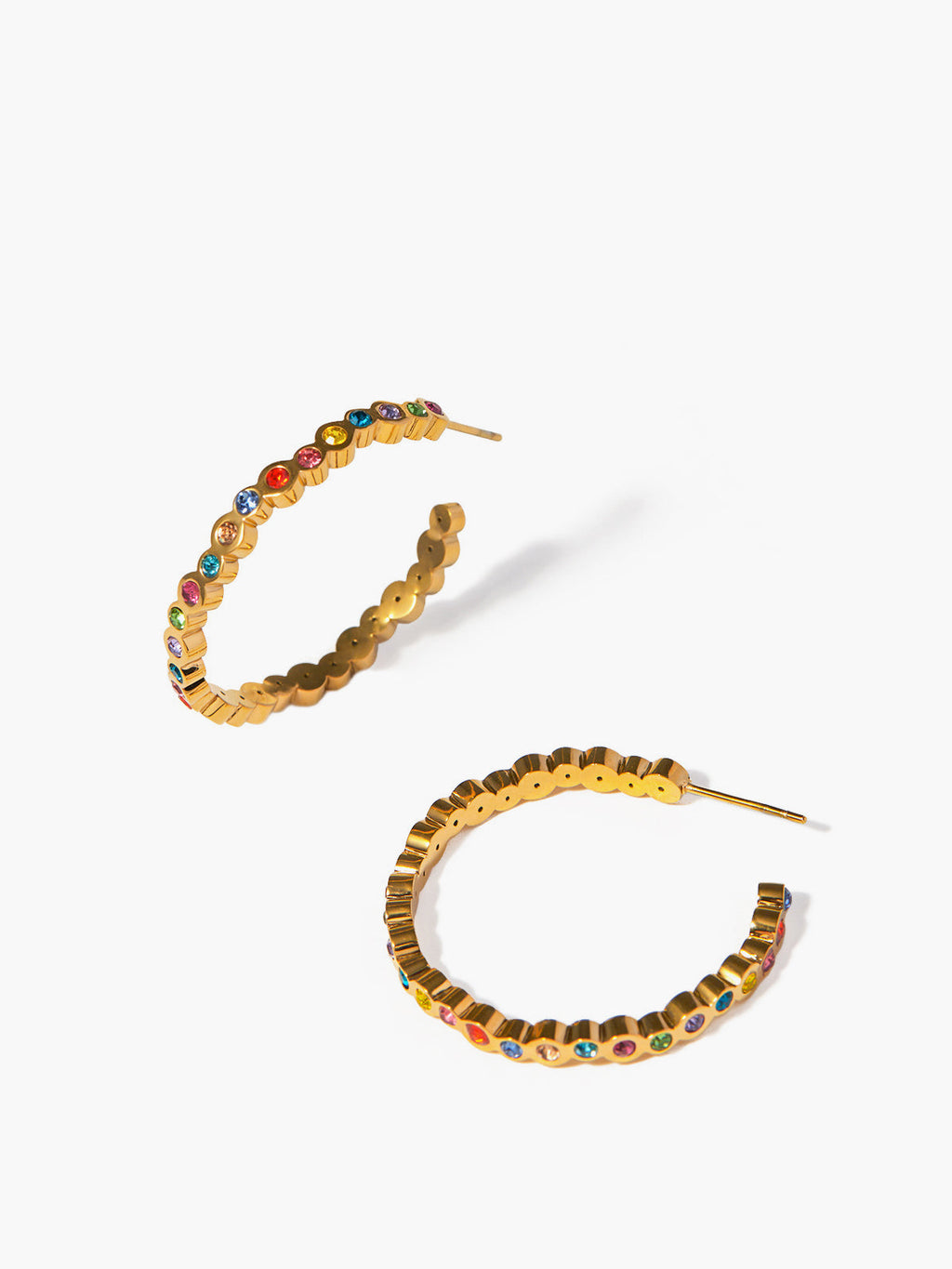Rainbow Stone Hoop Earrings in Gold — Svelte Chic