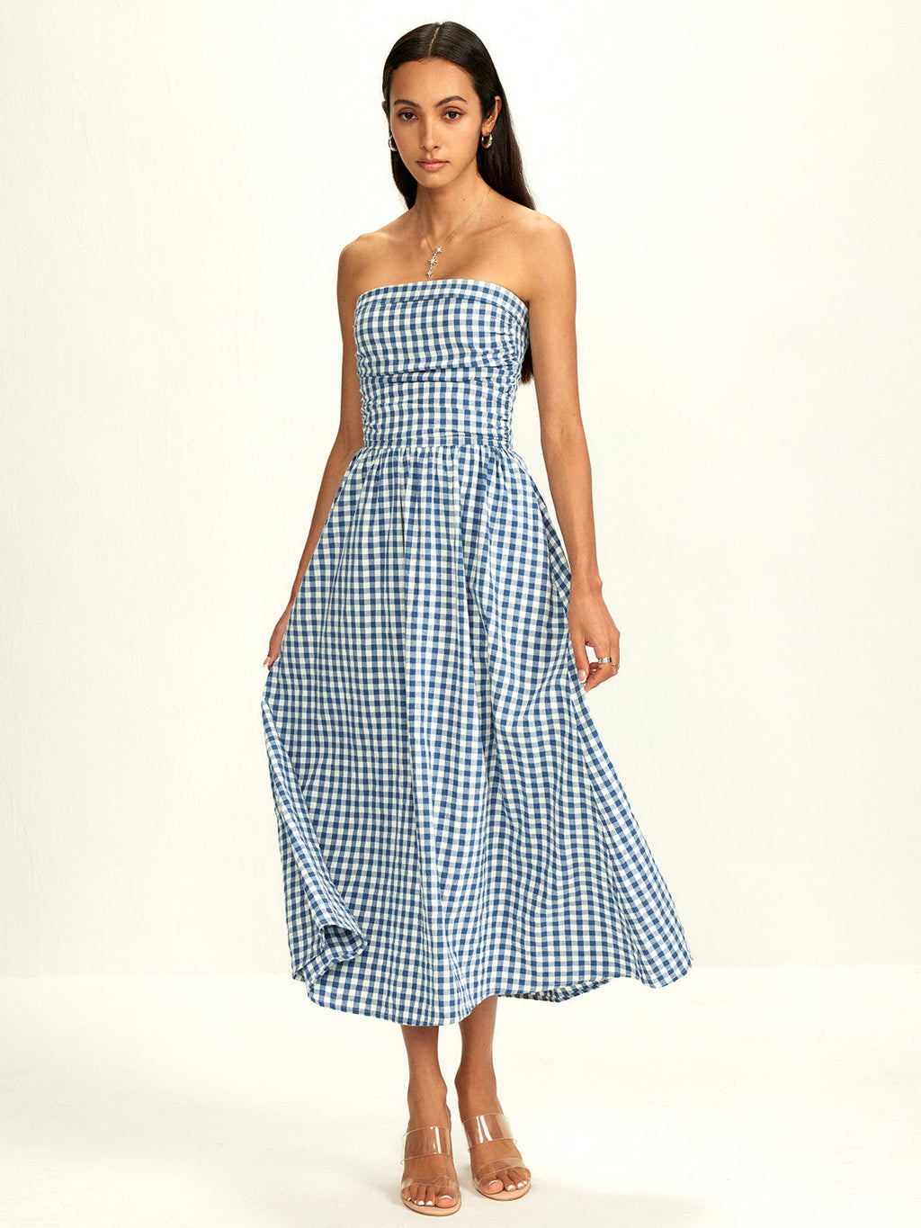 Pure Cotton Check Panel Tube Dress in Blue — Svelte Chic