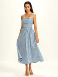 Pure Cotton Check Panel Tube Dress in Blue — Svelte Chic