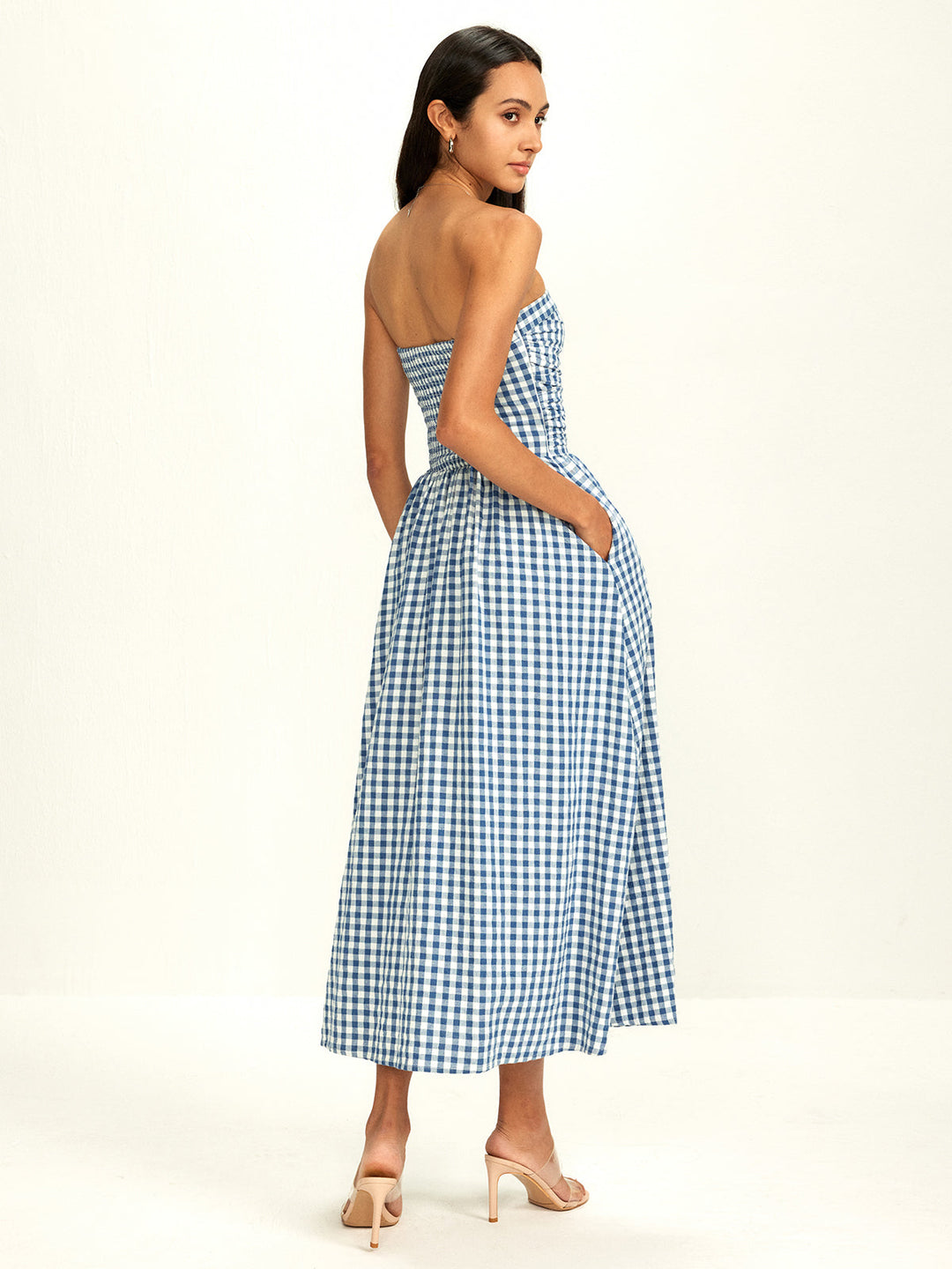 Saf Pamuk Ekose Panel Tüp Elbise