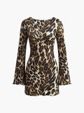 Leopard Print Open Back Tie Dress in Khaki — Svelte Chic