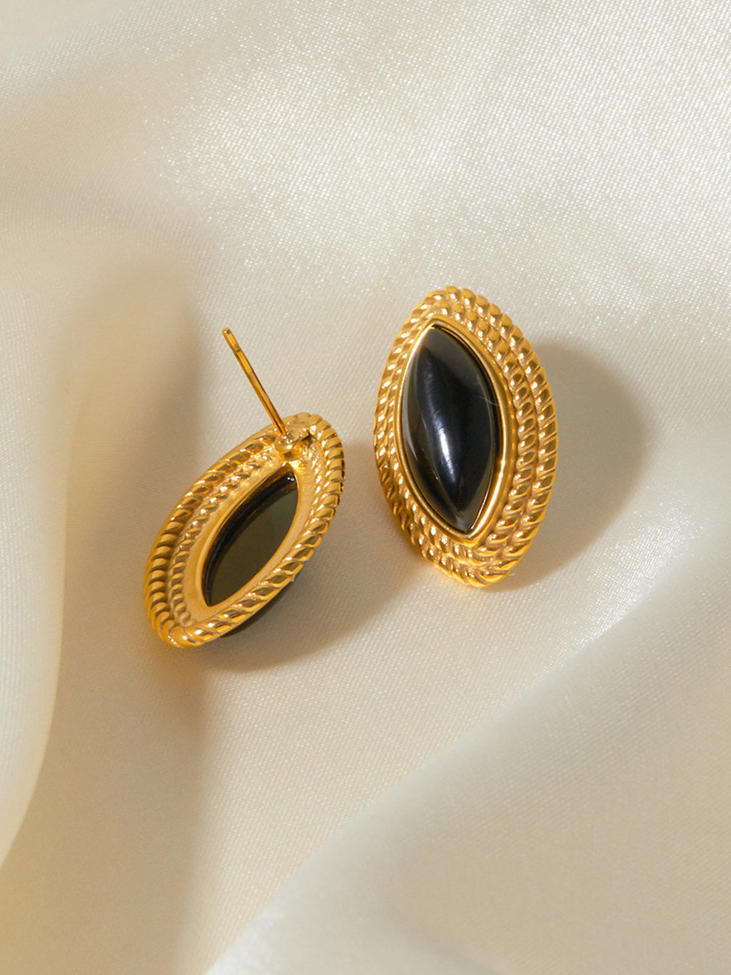 Gold Disc Black Onyx Earrings — Svelte Chic