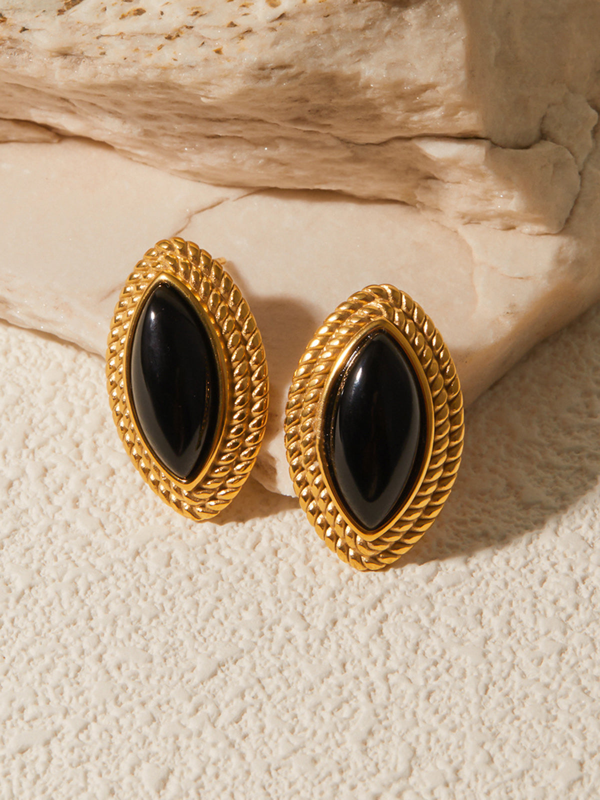 Gold Disc Black Onyx Earrings — Svelte Chic