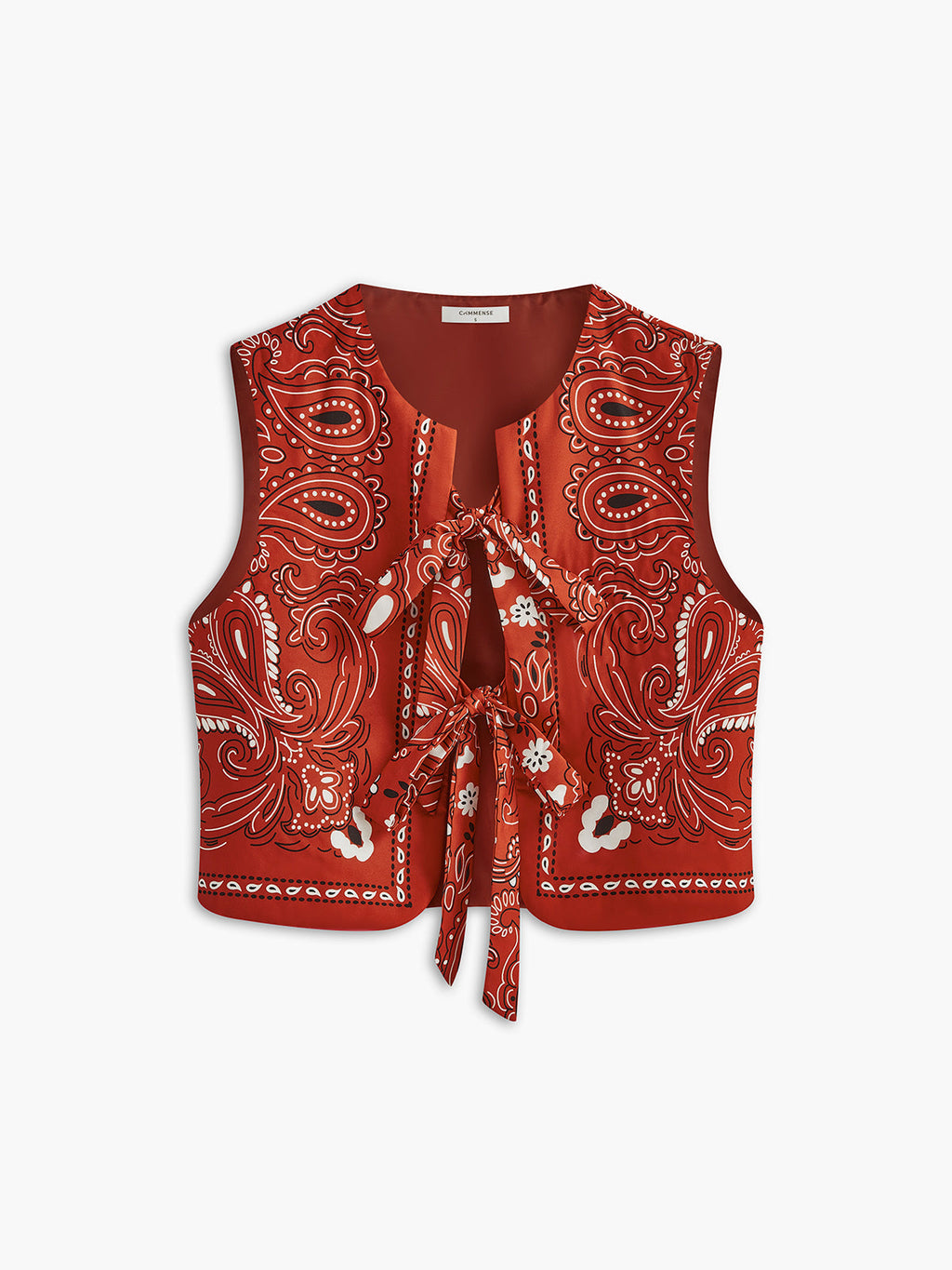 Paisley Print Tie Front Vest in Red — Svelte Chic