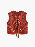 Paisley Print Tie Front Vest in Red — Svelte Chic