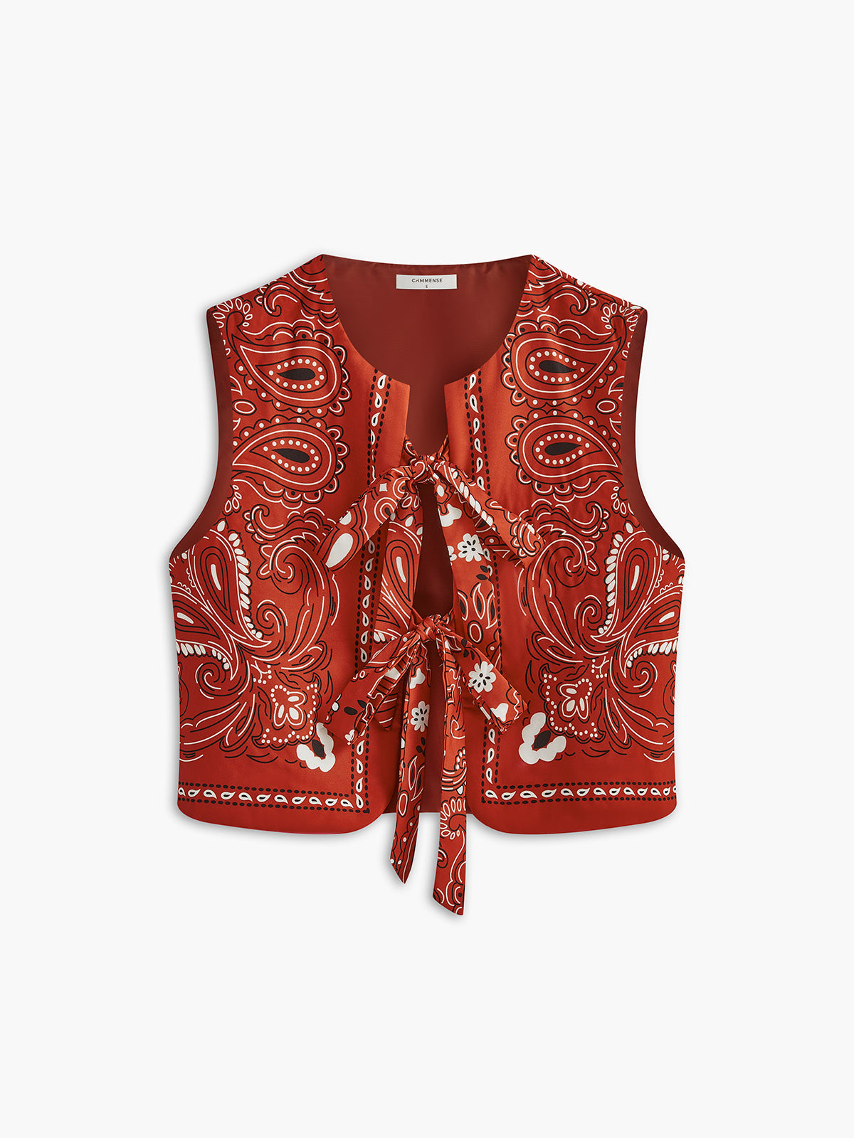 Paisley Print Tie Front Vest in Red — Svelte Chic