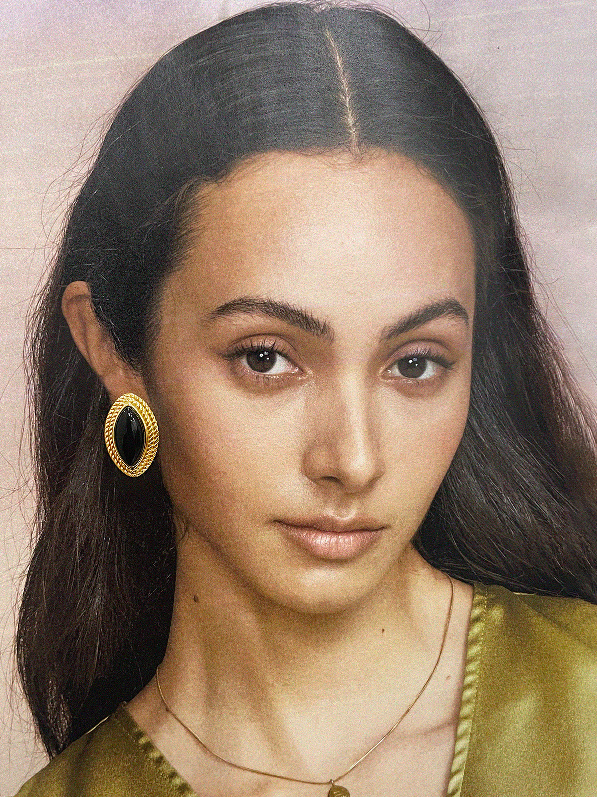 Gold Disc Black Onyx Earrings — Svelte Chic
