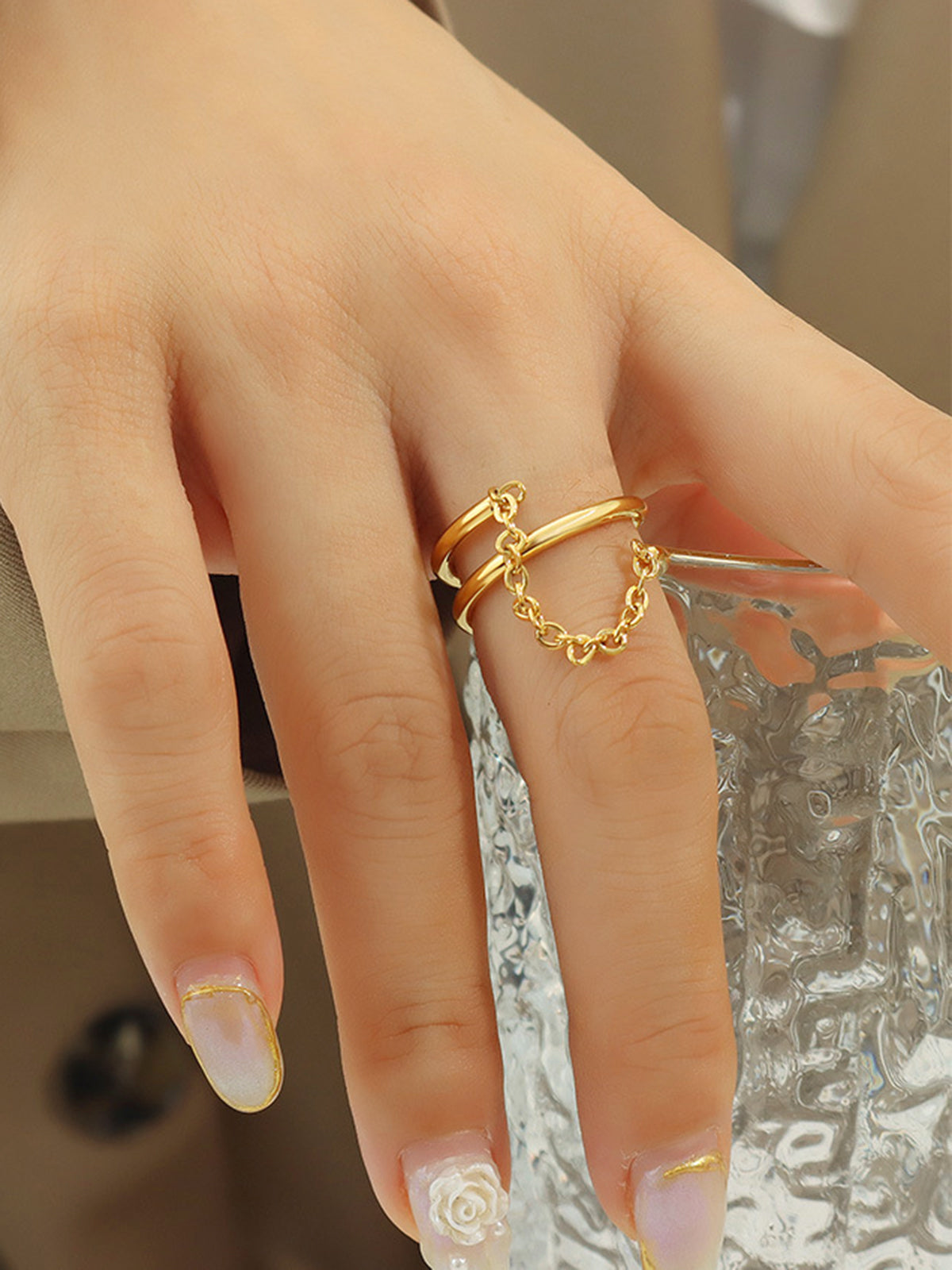 Double Layer Chain Ring in Gold — Svelte Chic
