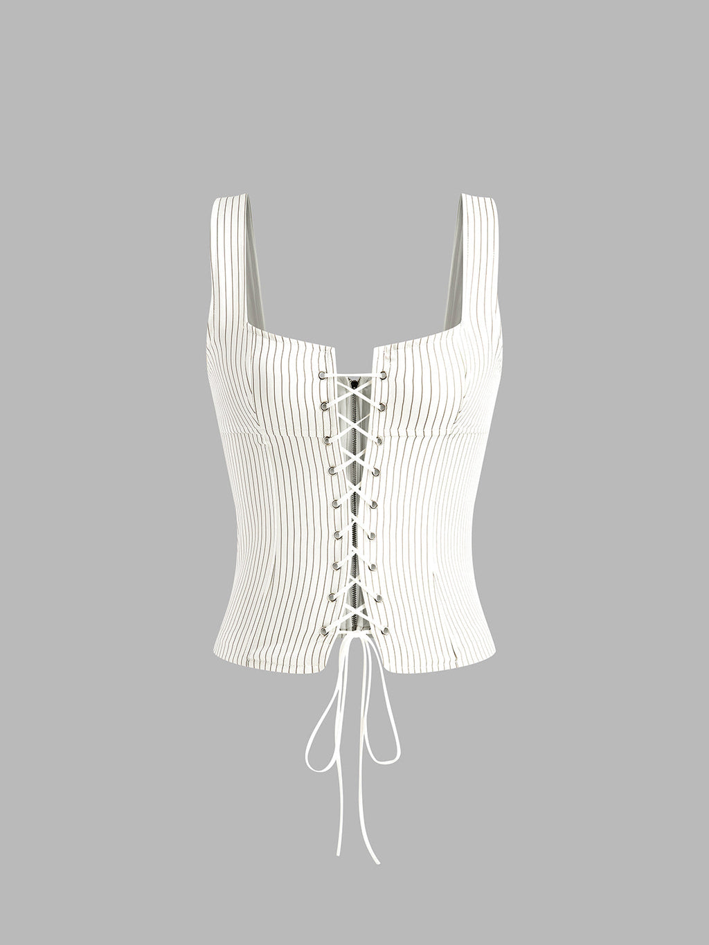 Pinstripe Zip Cami Top in White — Svelte Chic