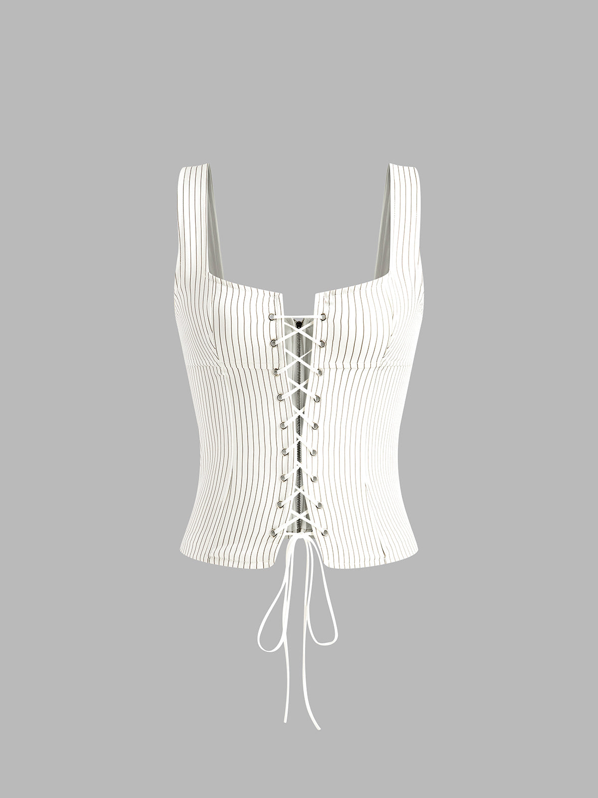 Pinstripe Zip Cami Top in White — Svelte Chic