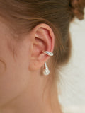 Pearl Drop Ear Cuff in Silver — Svelte Chic
