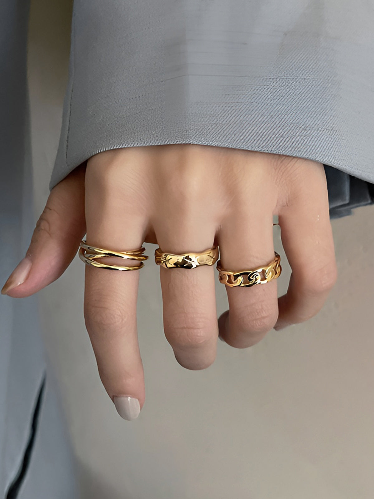 Twisted Hoop Ring Set, 3 Pieces in Gold — Svelte Chic