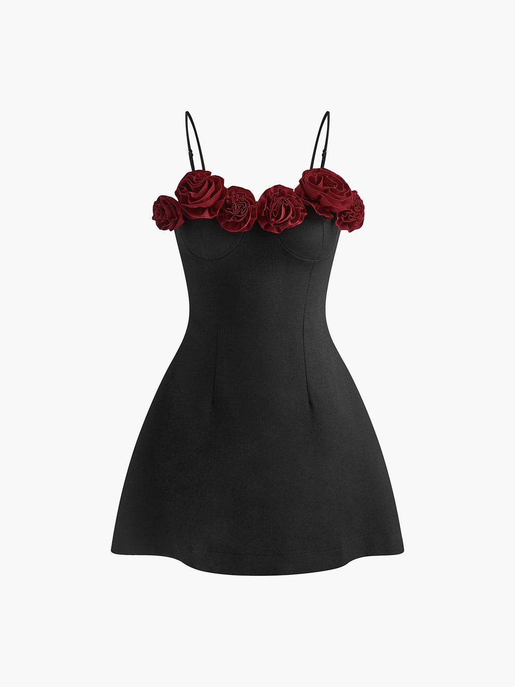 3D Rose Cami Mini Dress in Black — Svelte Chic