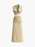 Ruffled Corset Midi Skirt Set in Khaki — Svelte Chic
