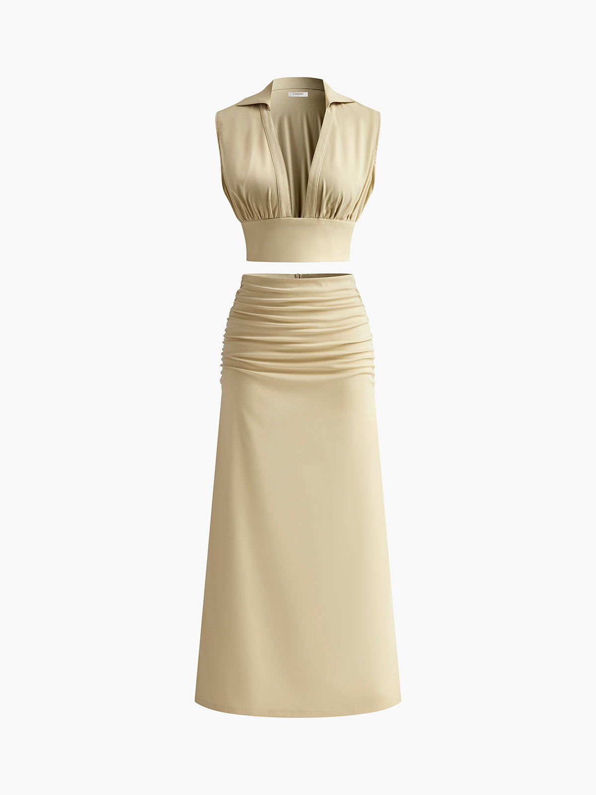 Ruffled Corset Midi Skirt Set in Khaki — Svelte Chic