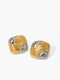 Two-Tone Ripple Square Earrings in Gold — Svelte Chic