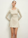 Ribbed Knit V-Neck Dress in Apricot — Svelte Chic