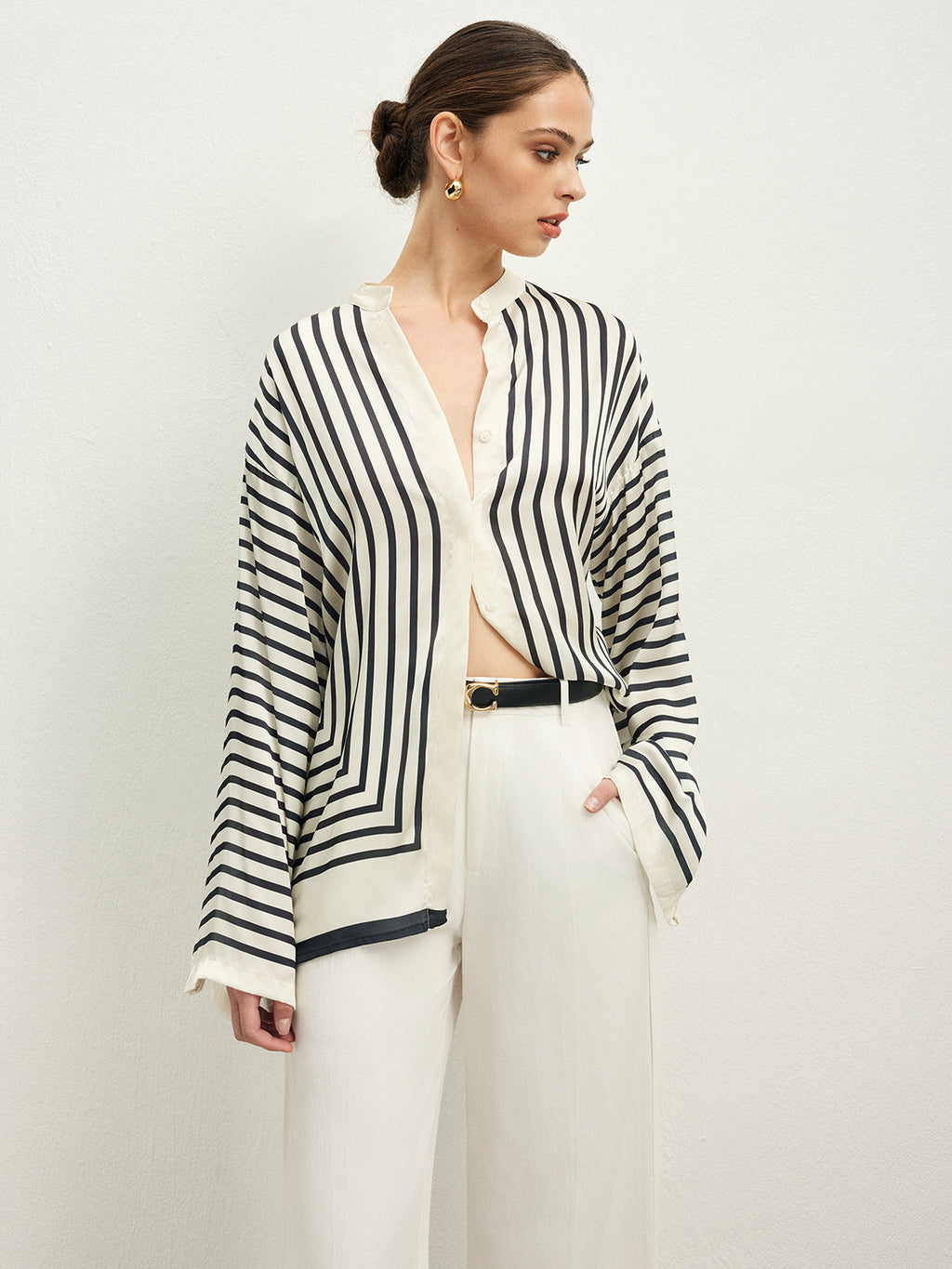 Satin Stripe Button Shirt — Svelte Chic