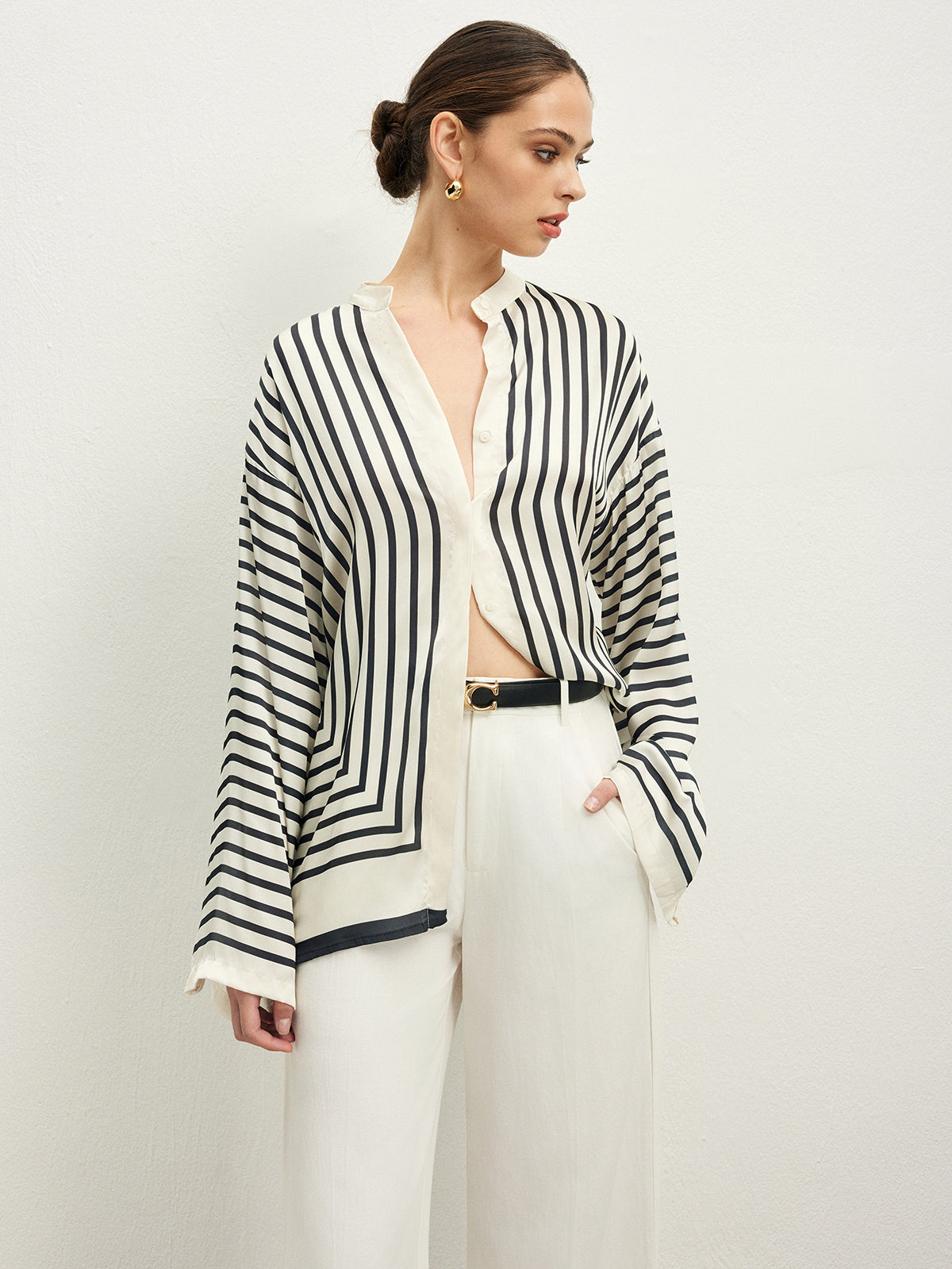 Satin Stripe Button Shirt — Svelte Chic