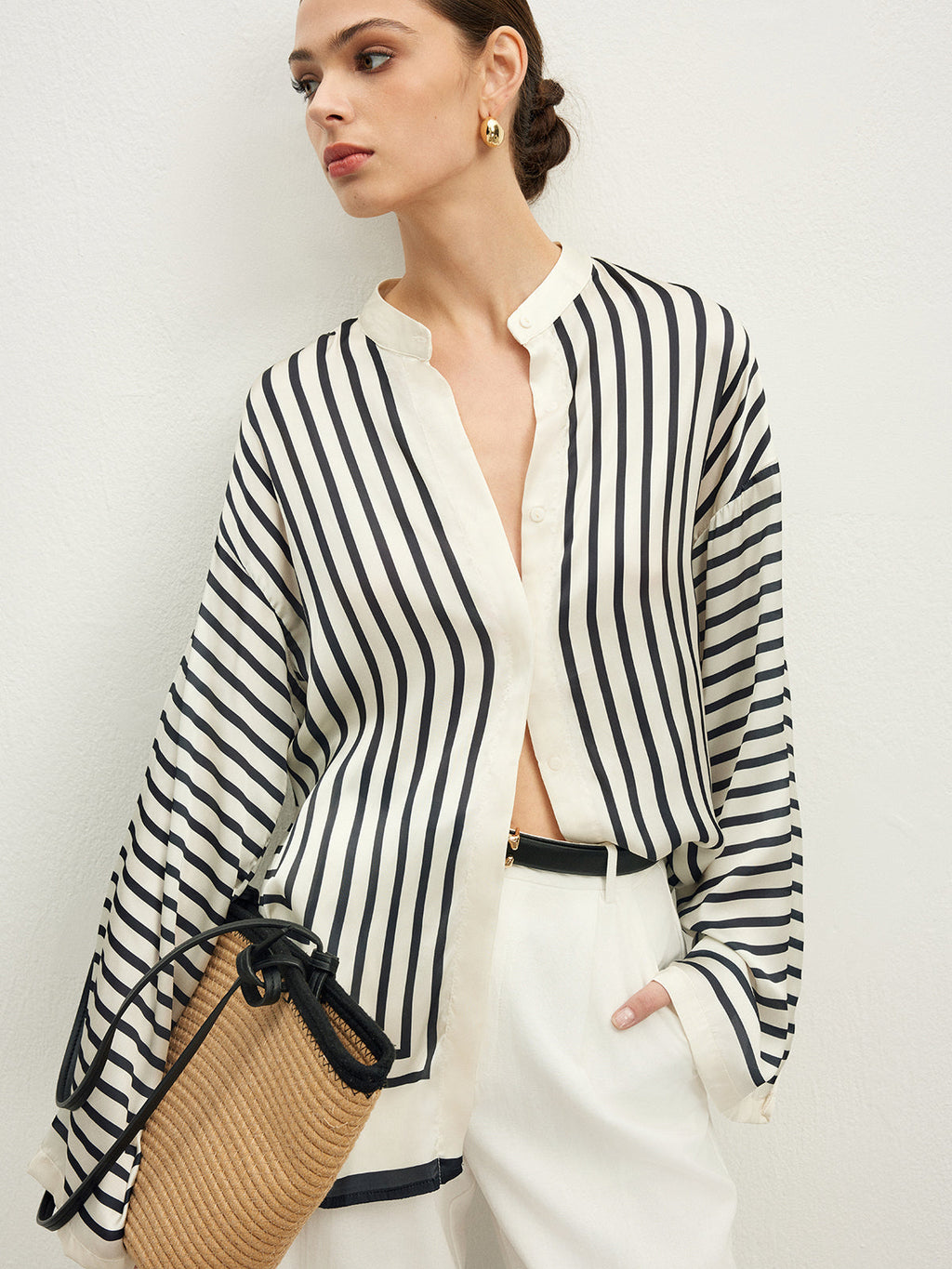 Satin Stripe Button Shirt — Svelte Chic
