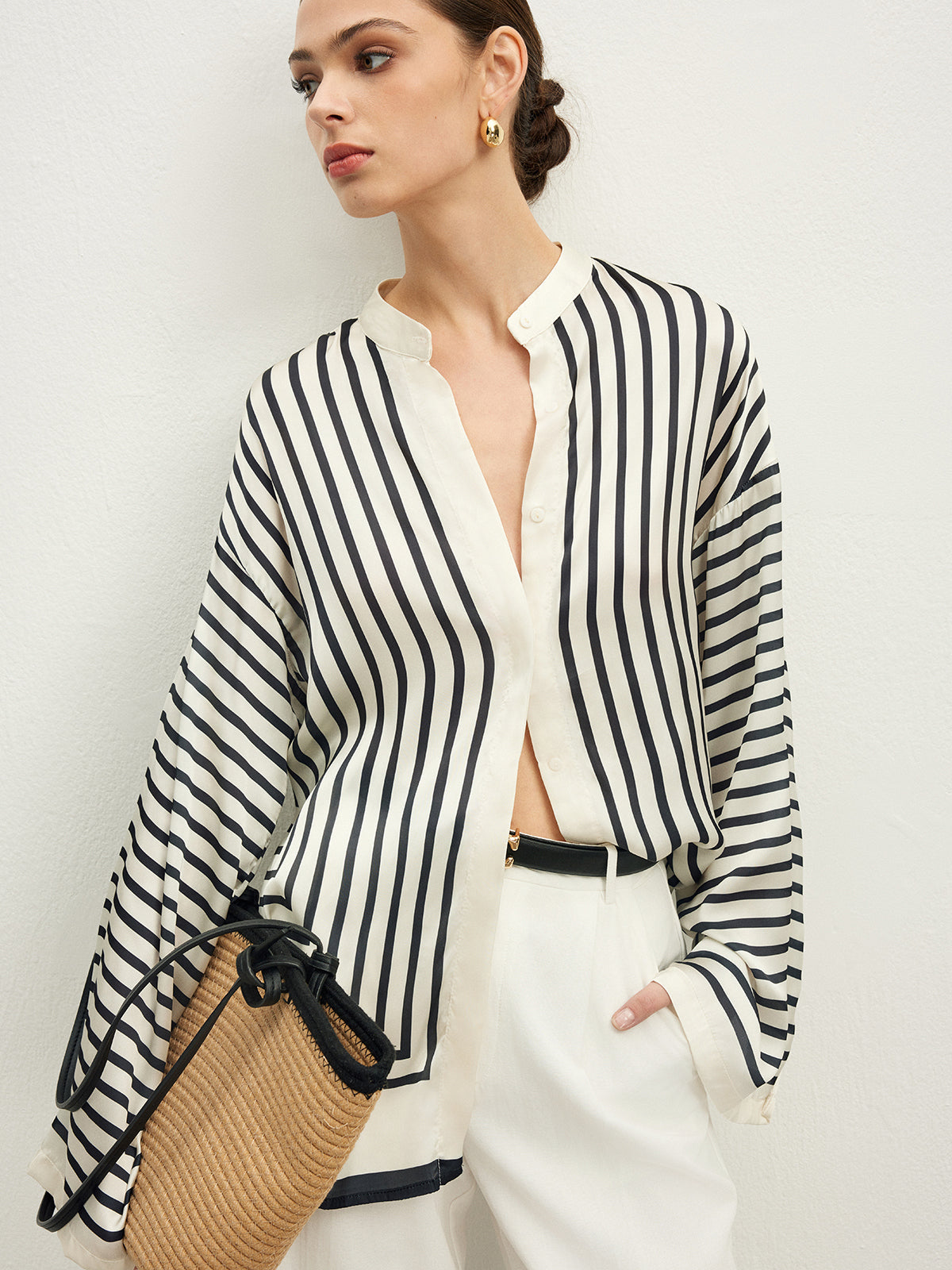 Satin Stripe Button Shirt — Svelte Chic