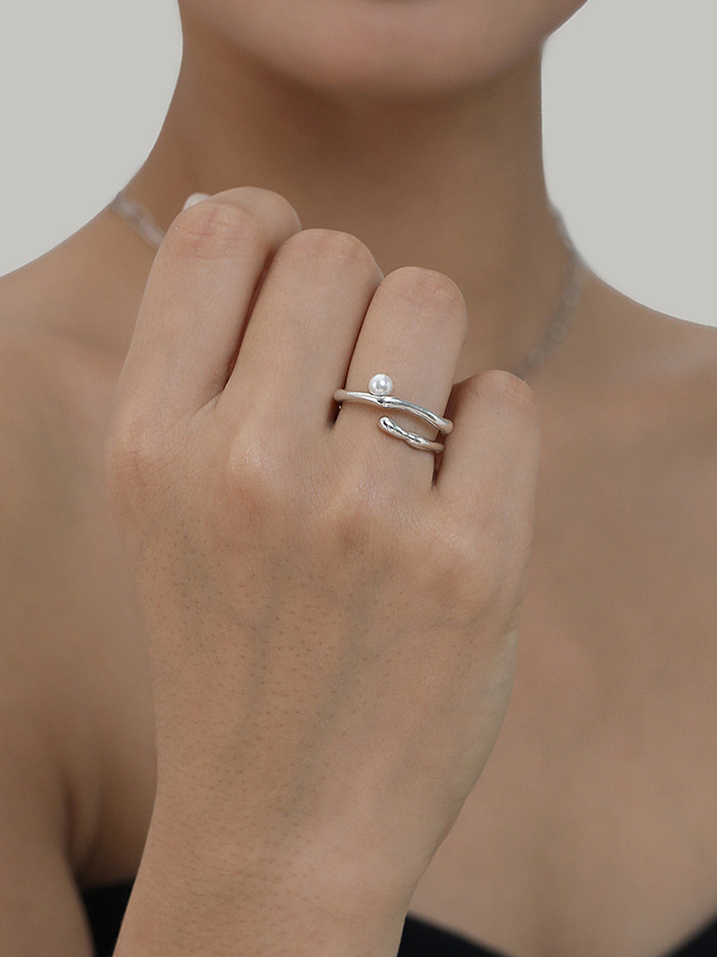 Pearl Open Hoop Ring — Svelte Chic